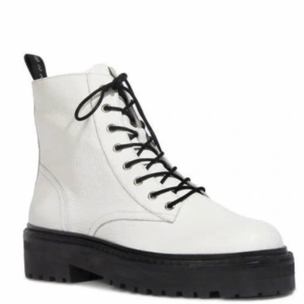 BLACK SUEDE STUDIO WHITE LEATHER COMBAT BOOTS